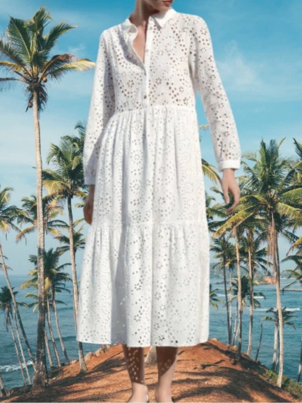 ZARA ZW Collection Eyelet Cutout White Midi Dress! Size XS Amazing!